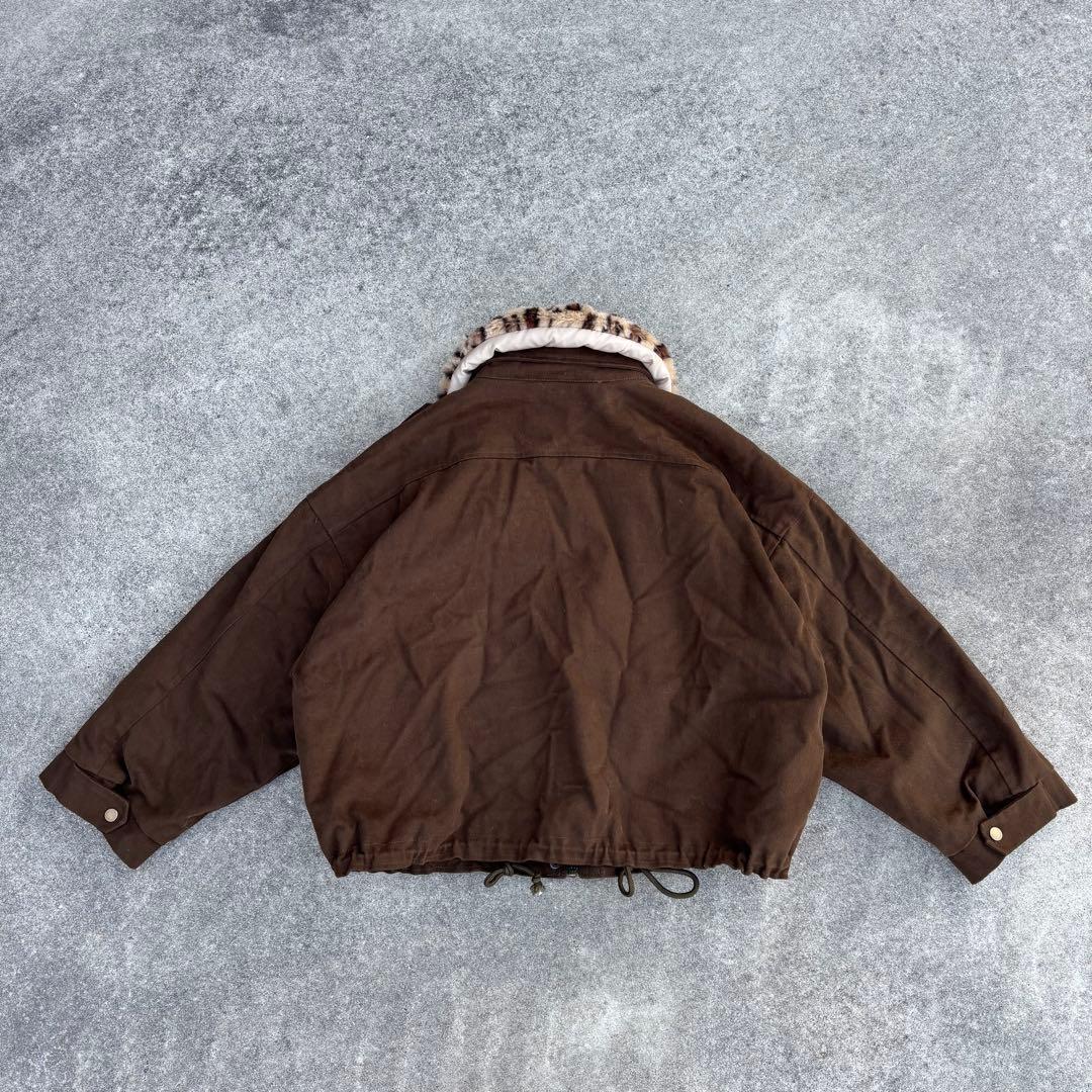 Elcamino レオパード襟2WAY ファー短丈ブルゾン 茶 y2k