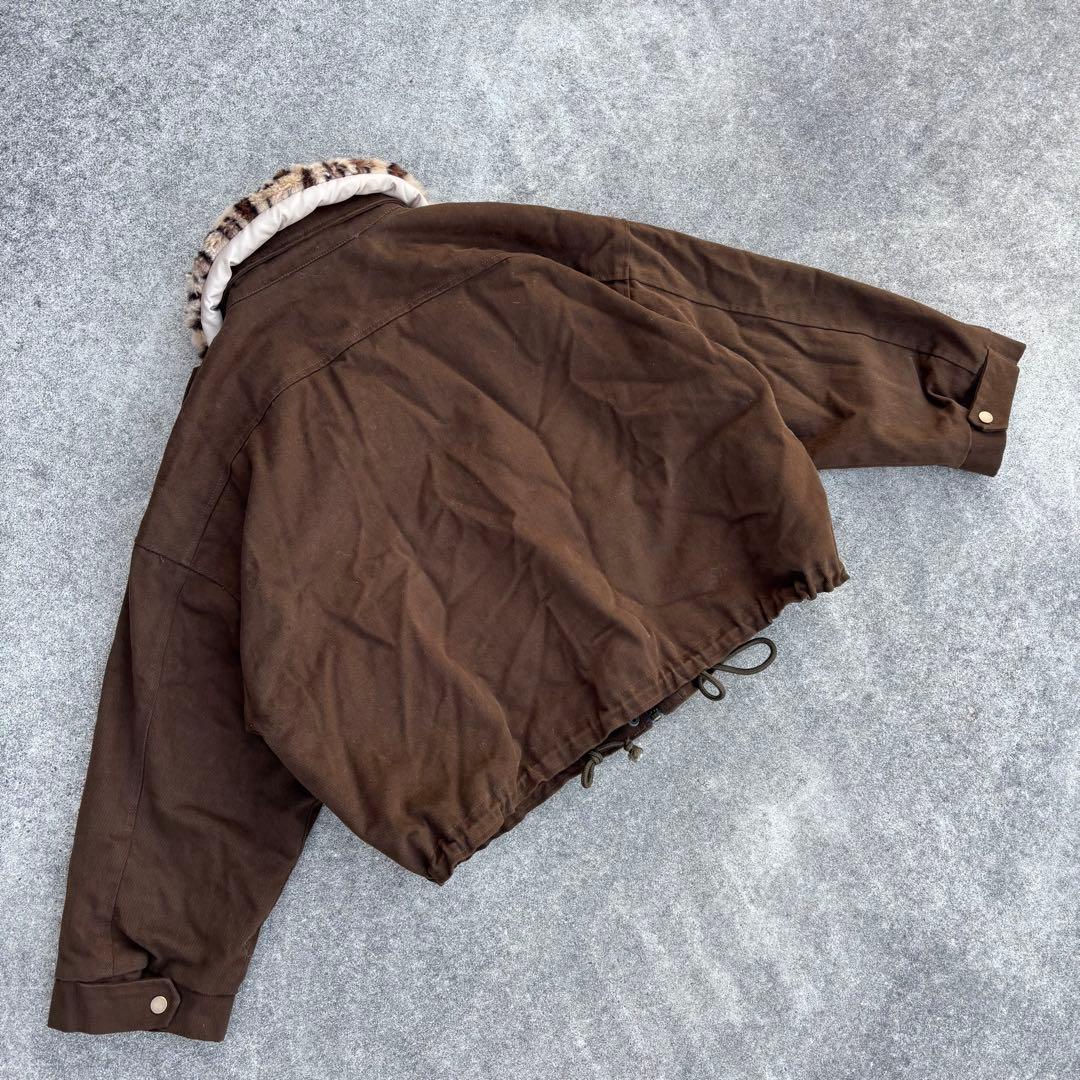 Elcamino レオパード襟2WAY ファー短丈ブルゾン 茶 y2k