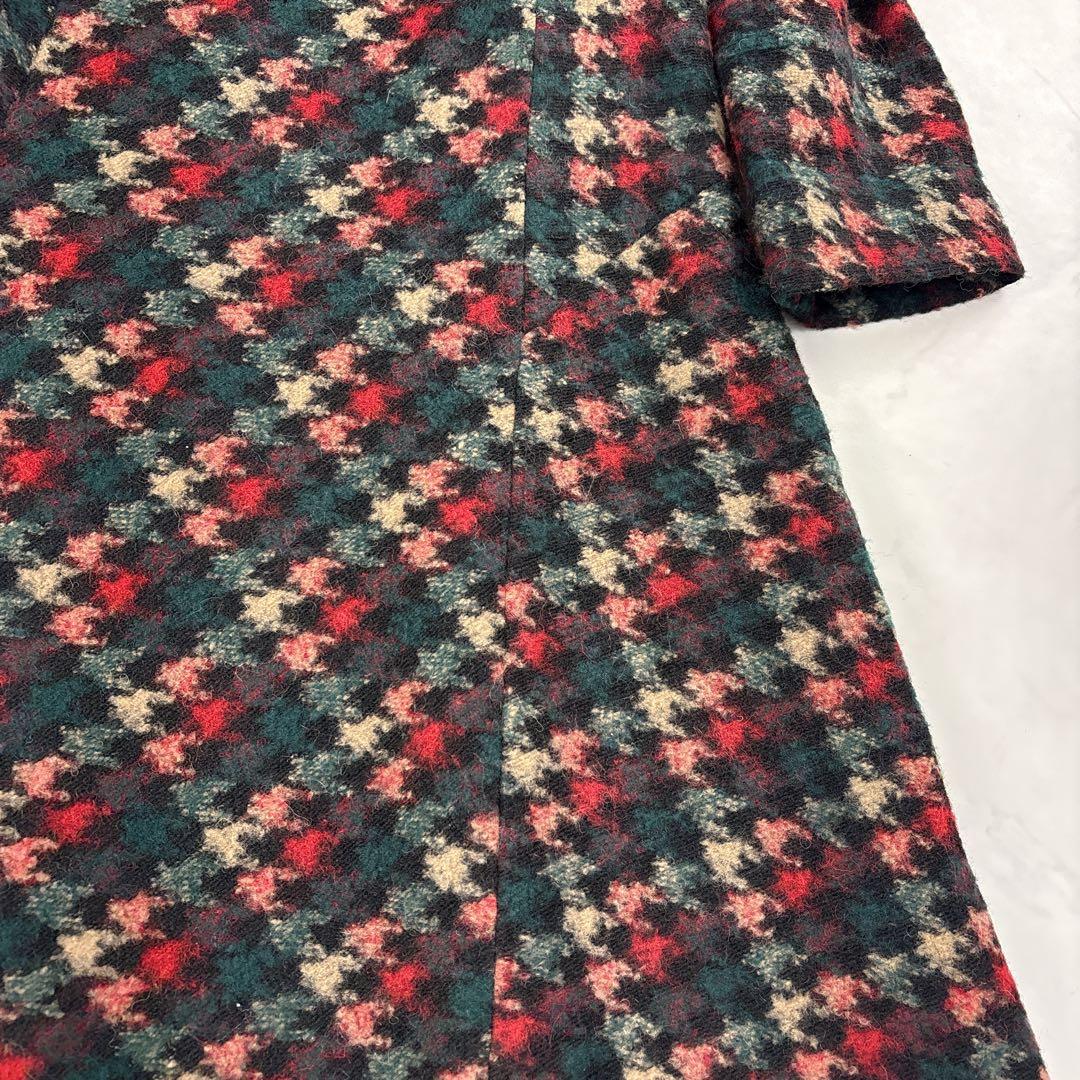 現行 美品✨銀座マギー ツイードロングワンピース フレア ハウンドトゥース柄 L