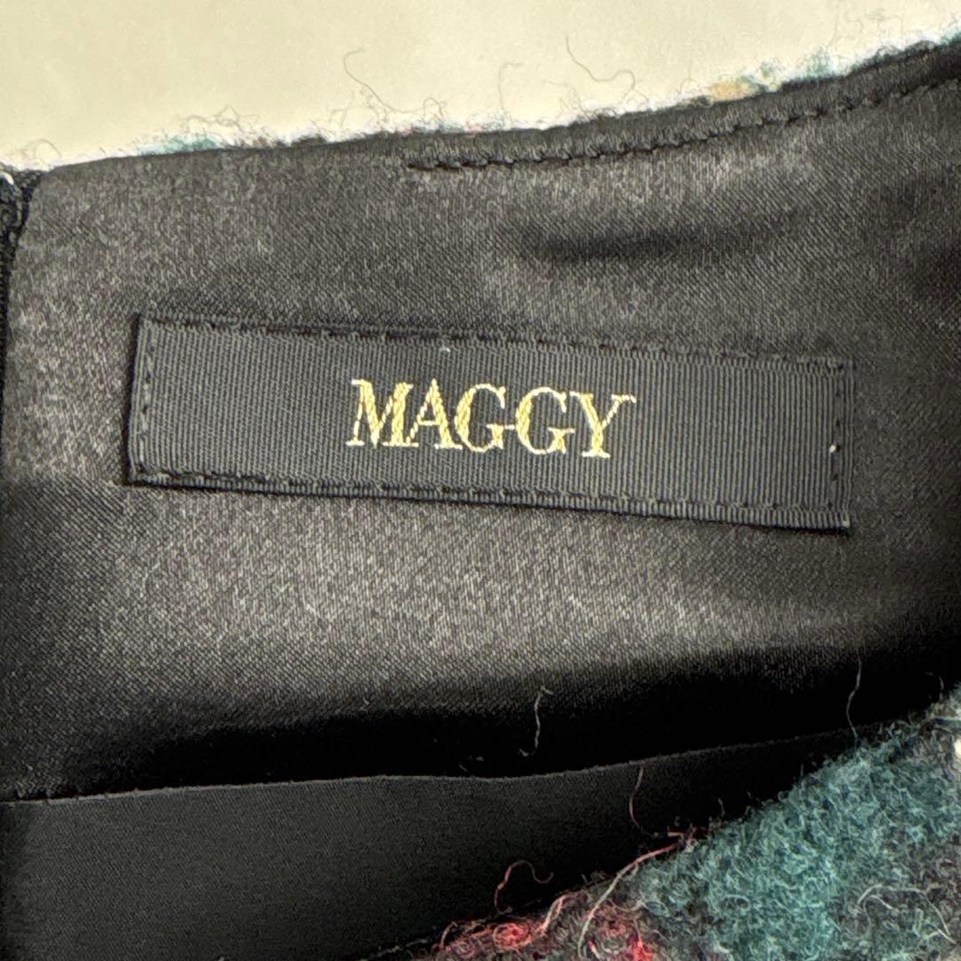 現行 美品✨銀座マギー ツイードロングワンピース フレア ハウンドトゥース柄 L