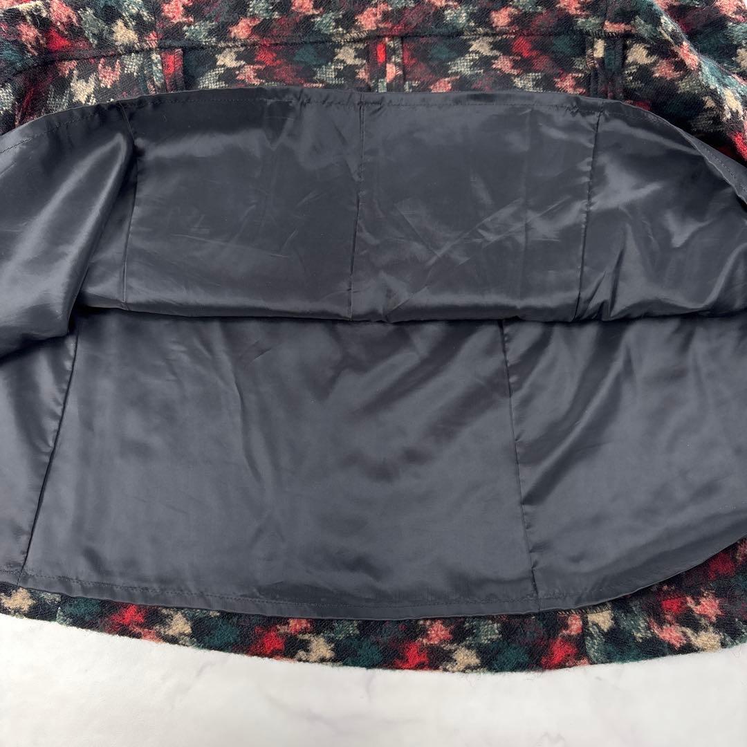 現行 美品✨銀座マギー ツイードロングワンピース フレア ハウンドトゥース柄 L