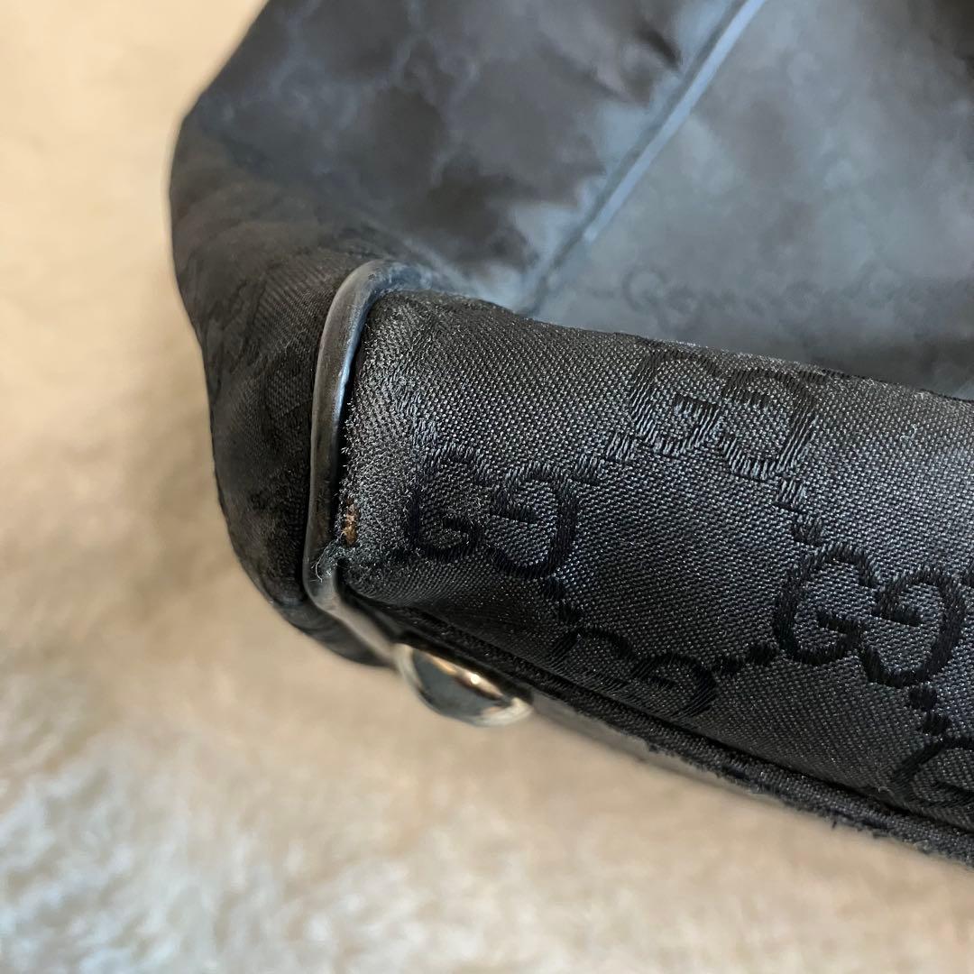 GUCCI グッチ GG柄 大容量 ボストンバッグ ブラック ナイロン レザー
