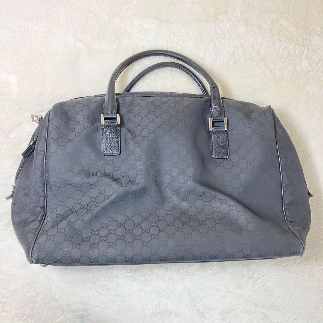 GUCCI グッチ GG柄 大容量 ボストンバッグ ブラック ナイロン レザー