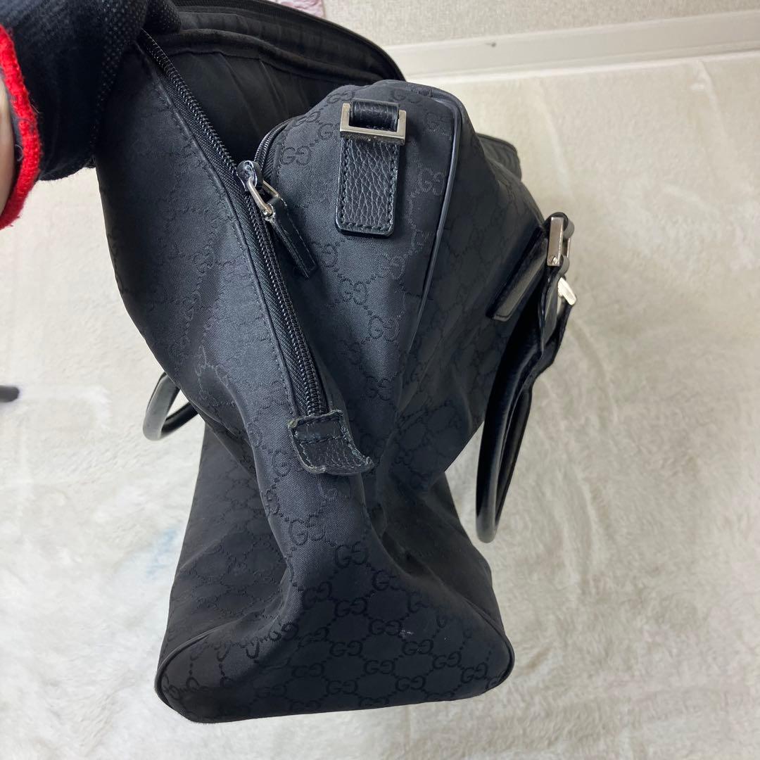 GUCCI グッチ GG柄 大容量 ボストンバッグ ブラック ナイロン レザー