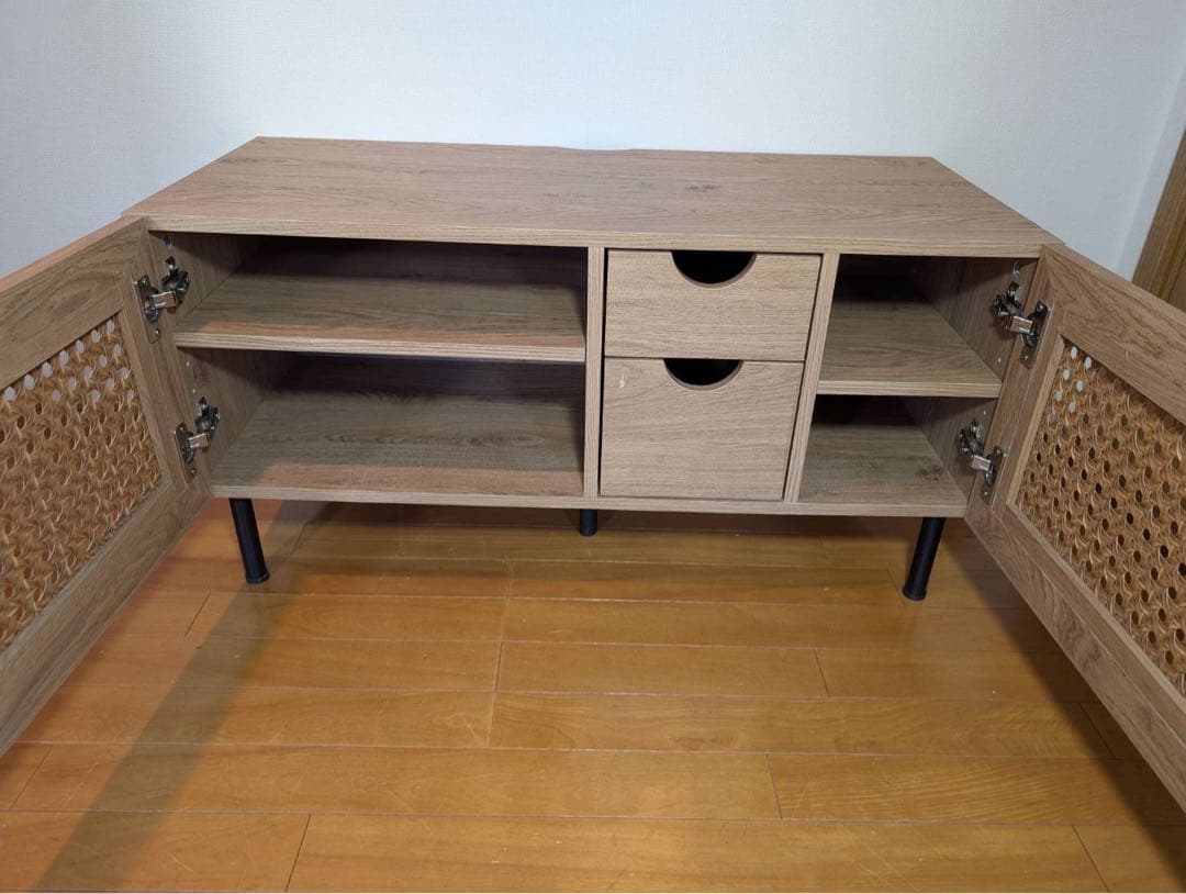 ■送料込■LOWYA ラタン ローテレビボード 2段収納 引き出し 麻 棚