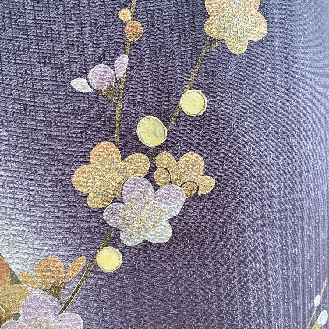 訪問着　フルセット　着物　正絹　ロング丈　しつけ糸付き　紫　梅の枝　結婚式　G9