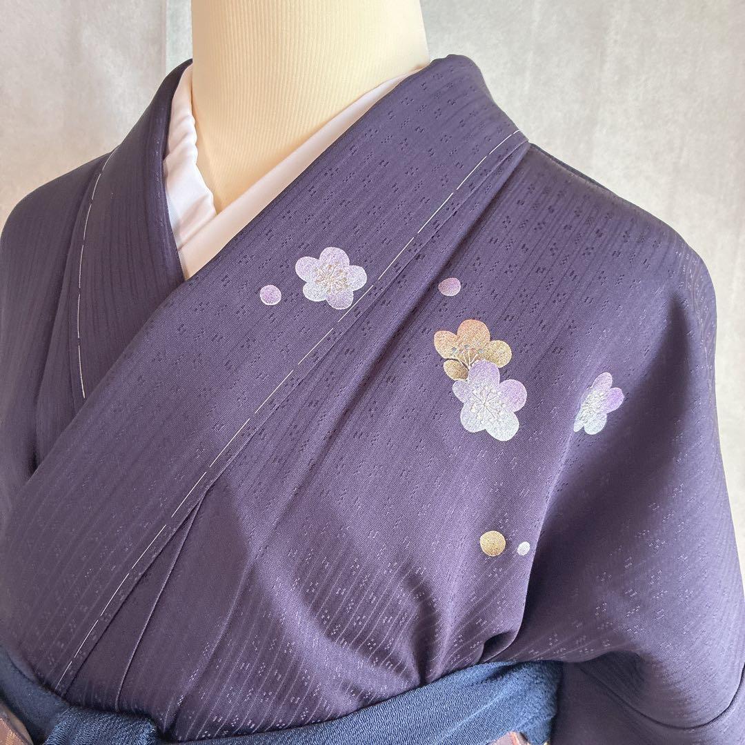 訪問着　フルセット　着物　正絹　ロング丈　しつけ糸付き　紫　梅の枝　結婚式　G9