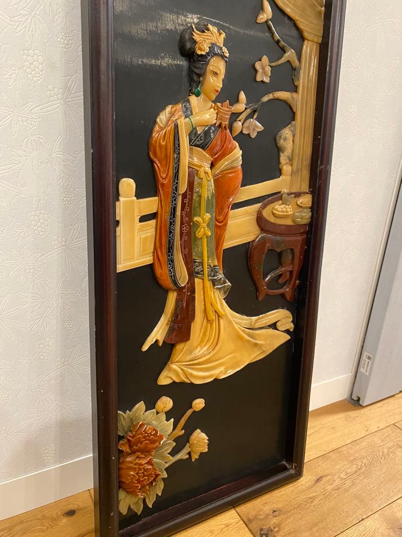 高級中国骨董　楊貴妃　貴妃醉酒　玉石絵画　工芸品　　 中国美術