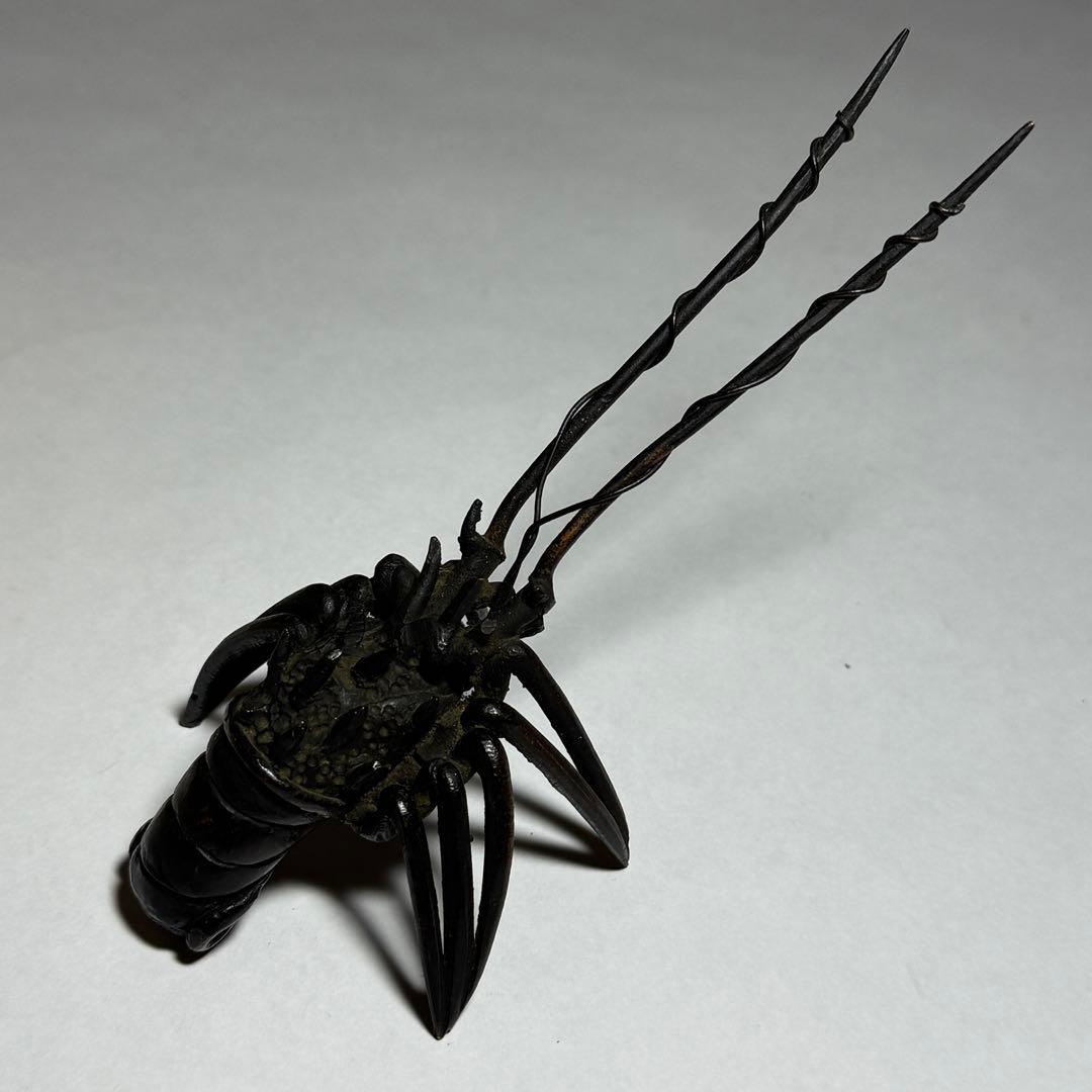 ◆古銅海老置物 山銅（やまがね） 桐箱付き 江戸時代◆