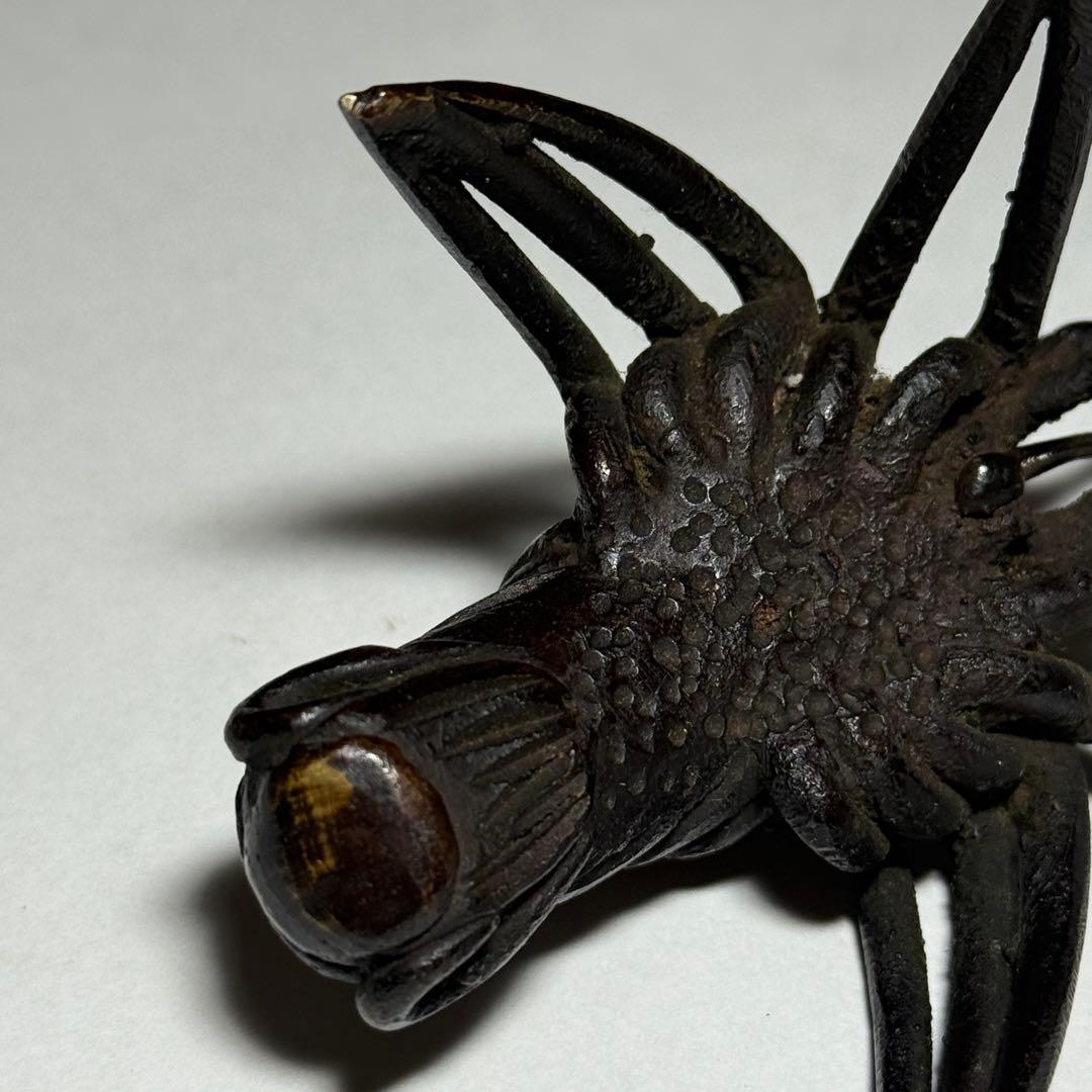 ◆古銅海老置物 山銅（やまがね） 桐箱付き 江戸時代◆