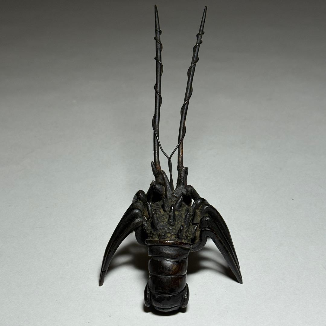 ◆古銅海老置物 山銅（やまがね） 桐箱付き 江戸時代◆