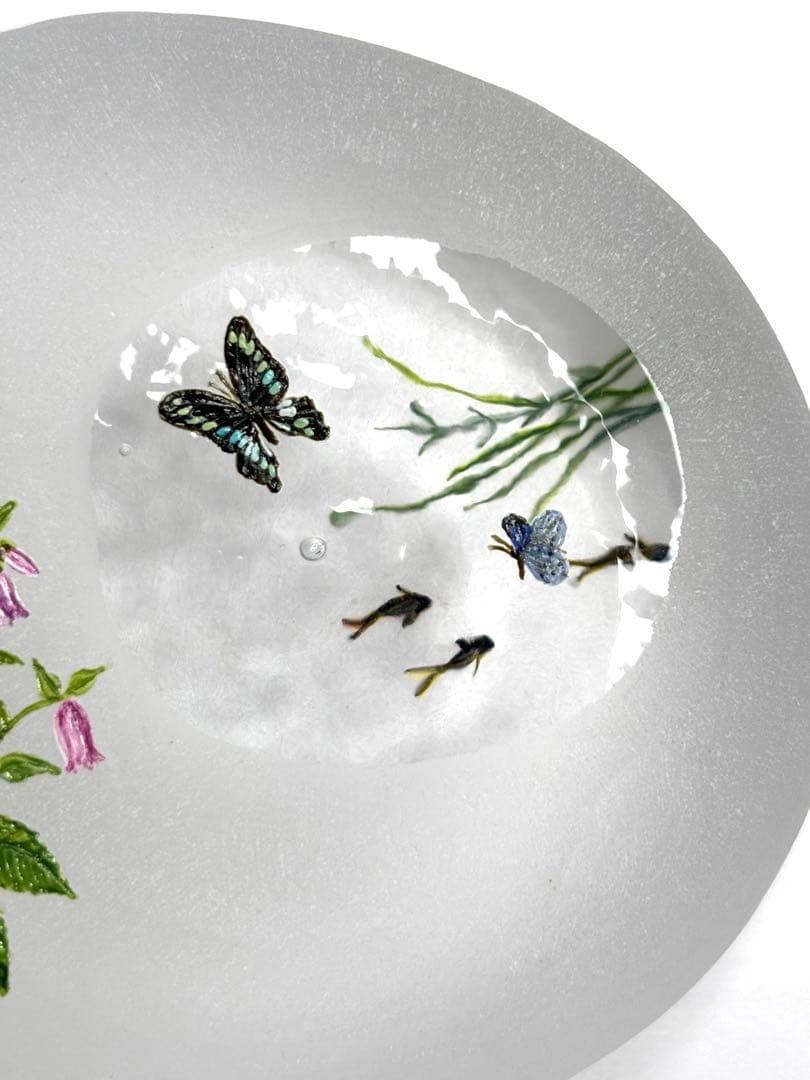 久保裕子さん作　ガラス　お花　蝶々　鮎　水草　ペーパーウェイト　文鎮　オブジェ