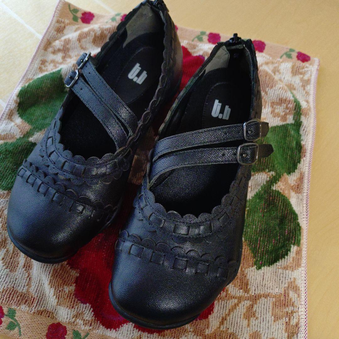 センソユニコtb　ブラックフラットシューズ ストラップ付き