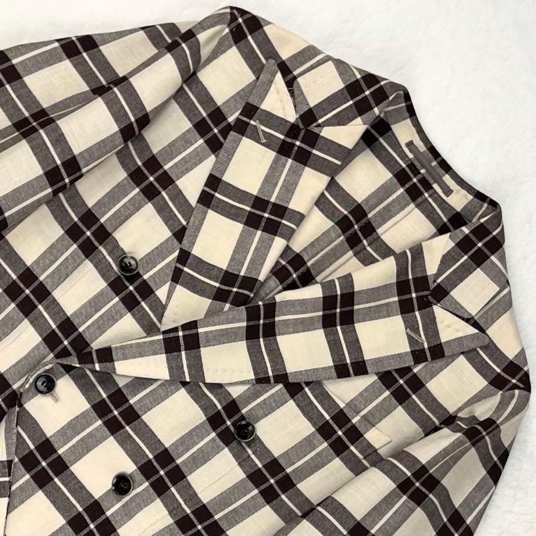 極美品 リングジャケット シルクリネン三者混 ダブル アンコンジャケット 46