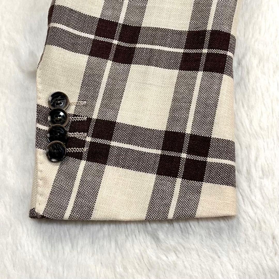 極美品 リングジャケット シルクリネン三者混 ダブル アンコンジャケット 46