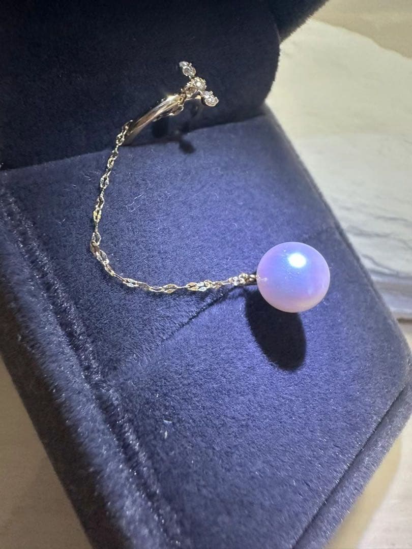 18kあこやパール ダイヤカーフ片耳ピアス