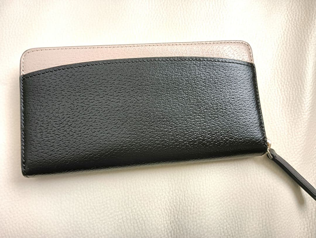 【限定ラスト１点】ケイトスペード長財布ベージュ ブラック黒レザーお洒落ツートーン
