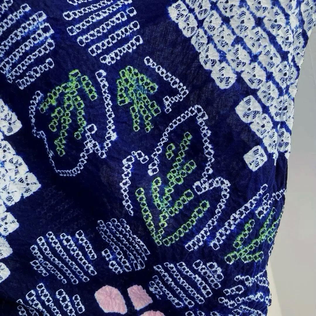 みっちん。 有松鳴海絞り浴衣・蜘蛛絞り 花模様　手縫い 広襟　No.-66