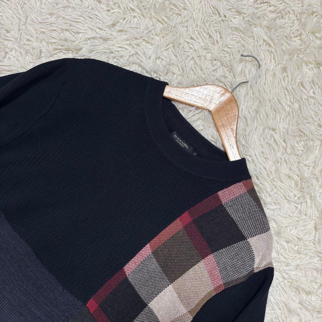 ✨️極美品 ブラックレーベルクレストブリッジ チェック パッチワーク ニット M
