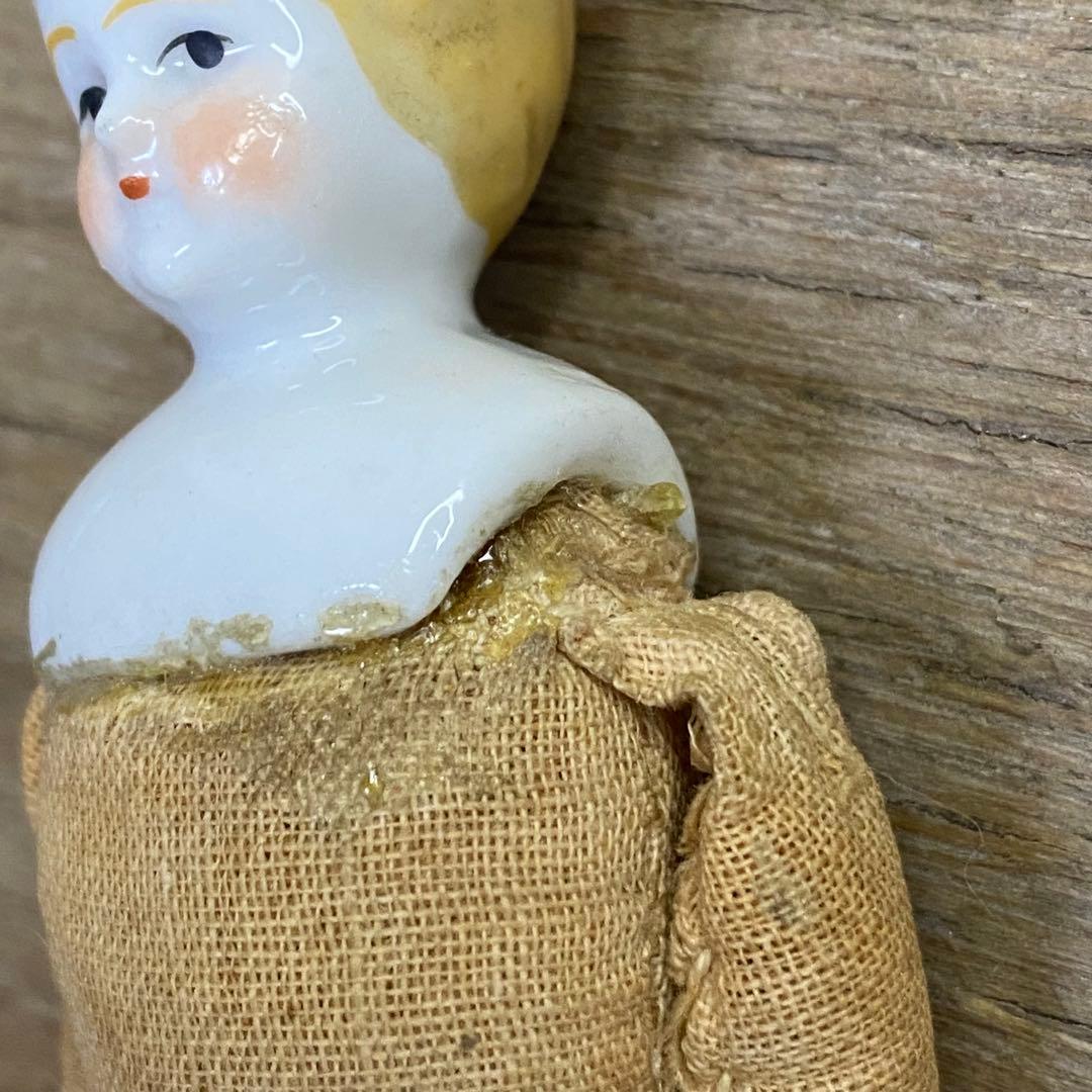 ドイツアンティーク チャイナヘッドドール 15cm ブロンド ビスクドールセット