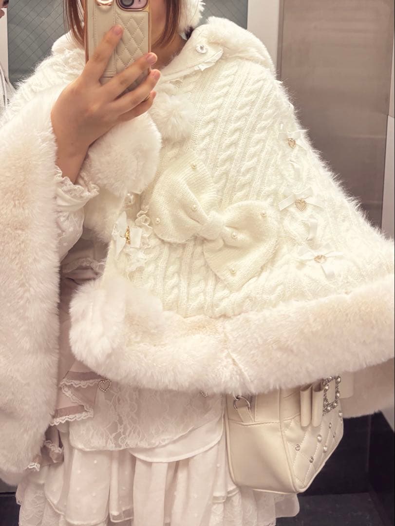 ポンポンリボンニットファー ポンチョ LIZLISA 量産型 地雷