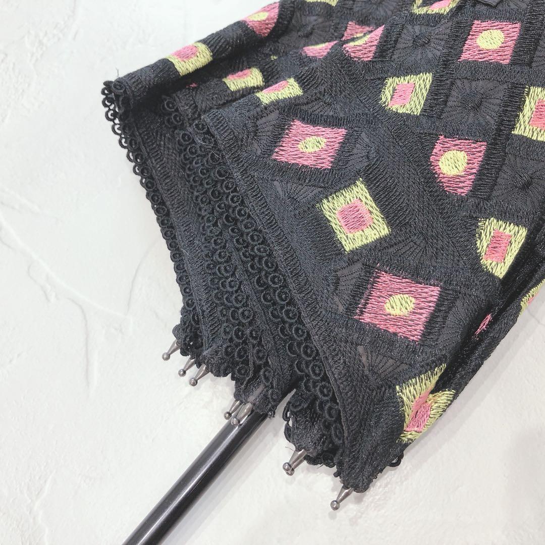☆美品☆ ANNASUI アナスイ 日傘 ブラック 刺繍 パゴダ 二段階伸縮