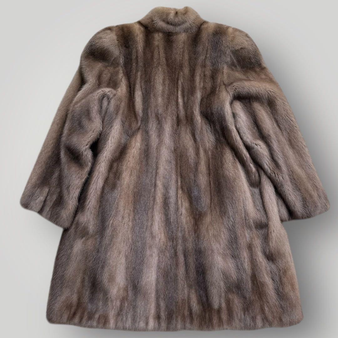 美品 ブルーアイリスミンク 本毛皮 リアルファーコート なめし柔らか サイズL