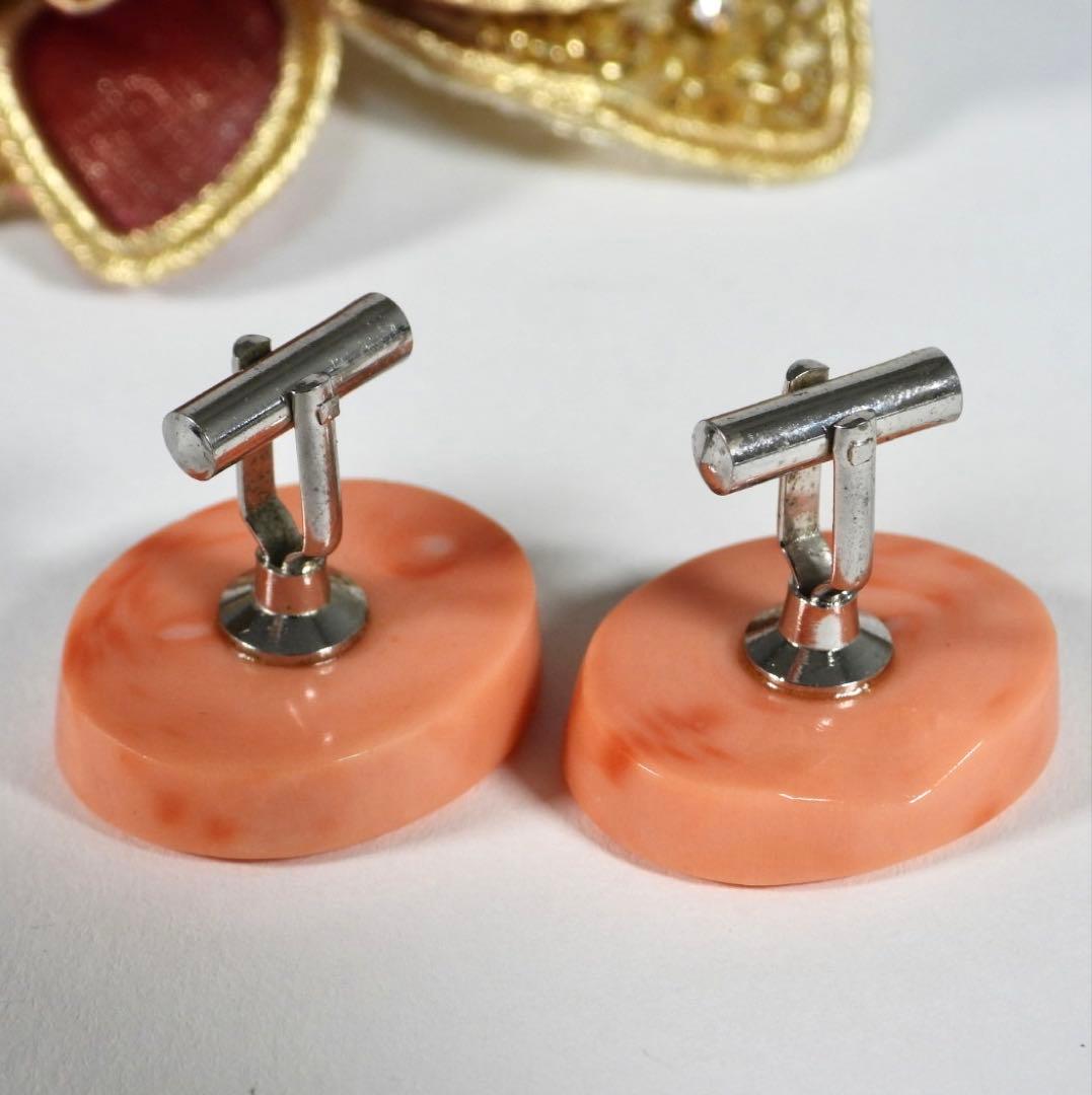 大粒 天然珊瑚　珊瑚　カフス　重さ約22.6g