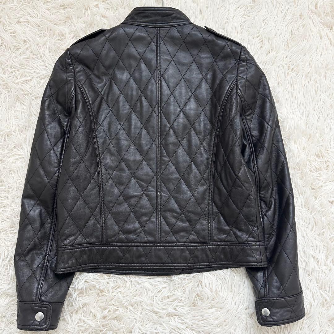 バルマン キルティング ラムレザー シングルライダースジャケット 焦茶 M