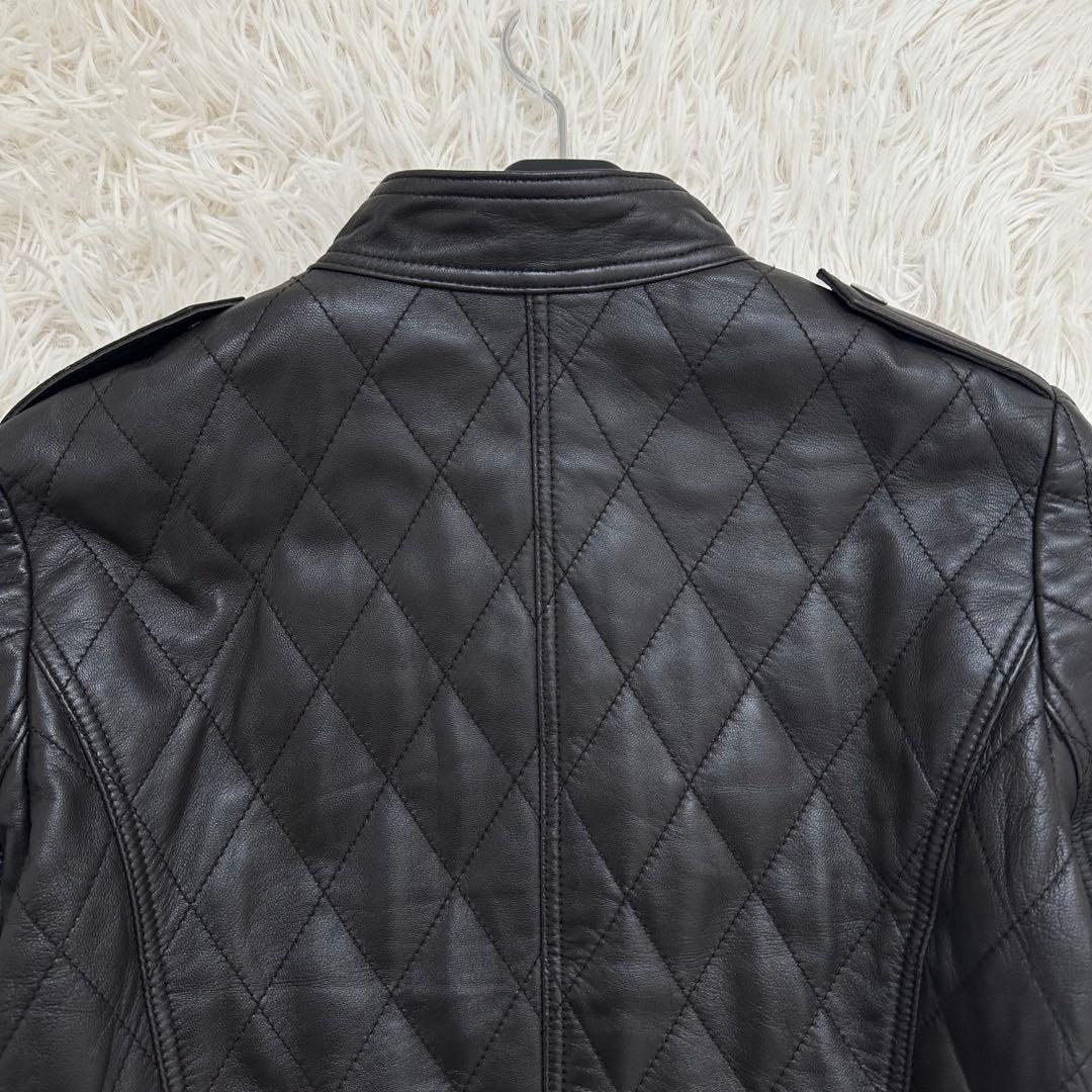 バルマン キルティング ラムレザー シングルライダースジャケット 焦茶 M