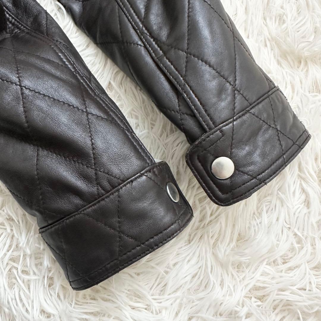 バルマン キルティング ラムレザー シングルライダースジャケット 焦茶 M