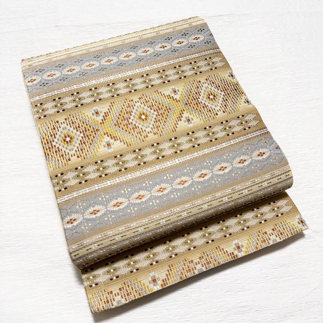 m-22 本場琉球 島花織 幻想雪輪文 袋帯 正絹 2通り 両面 未使用