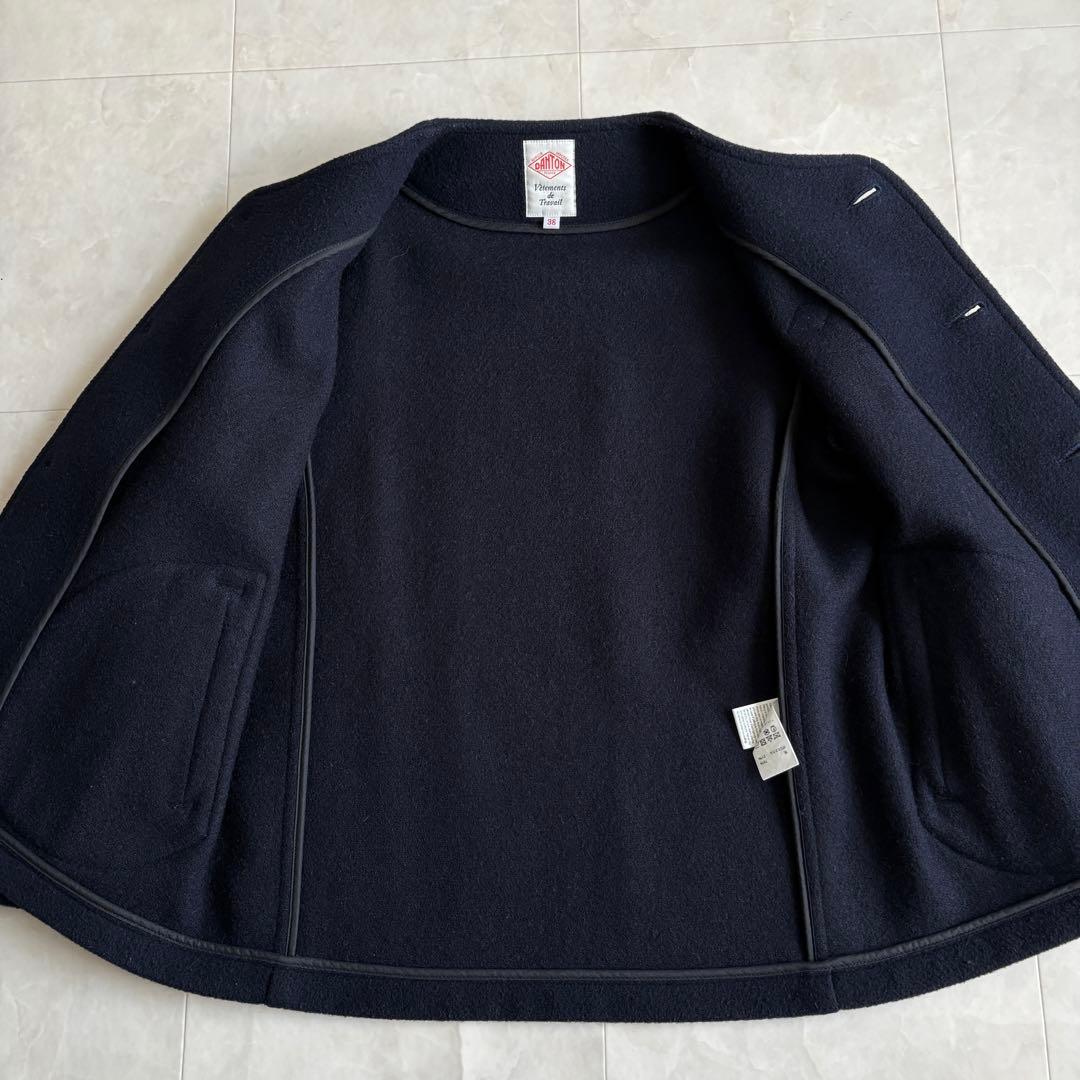 美品✨ DANTON ウールモッサ ノーカラージャケット 紺38 丸ポケット