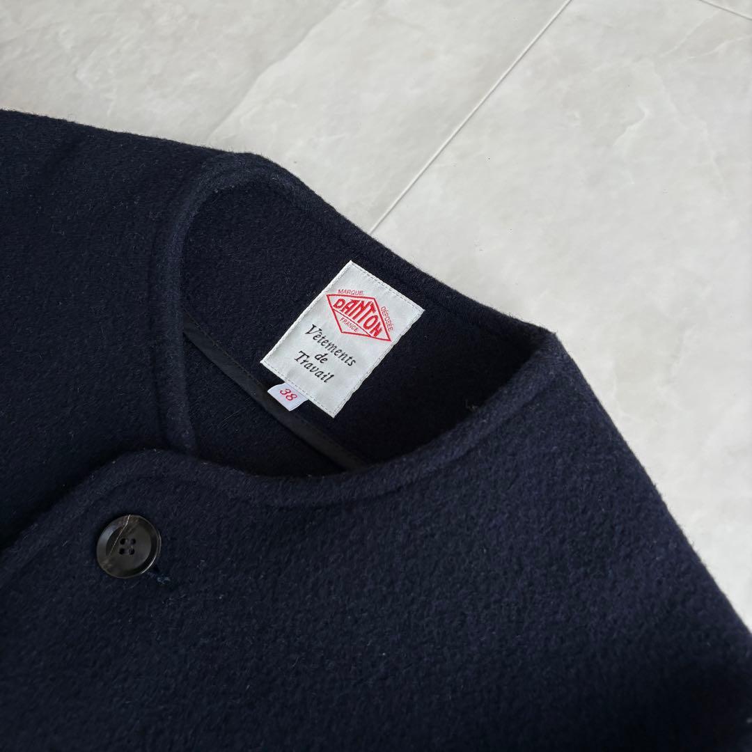 美品✨ DANTON ウールモッサ ノーカラージャケット 紺38 丸ポケット