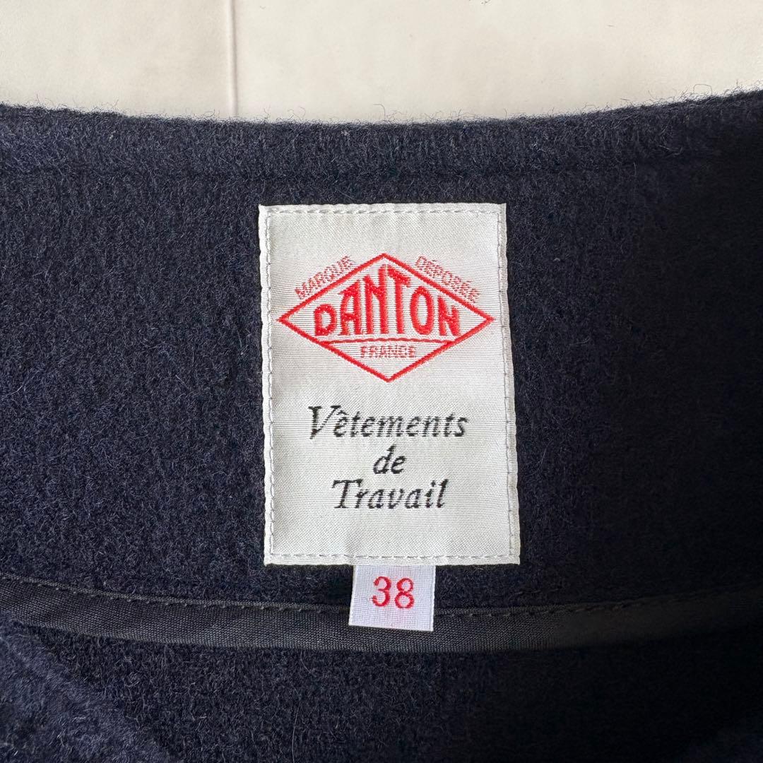 美品✨ DANTON ウールモッサ ノーカラージャケット 紺38 丸ポケット