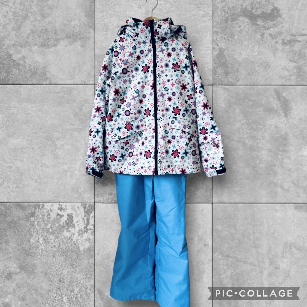 極美品♡Phenix スキーウェア 160 150女の子 花柄 結晶 白×水色