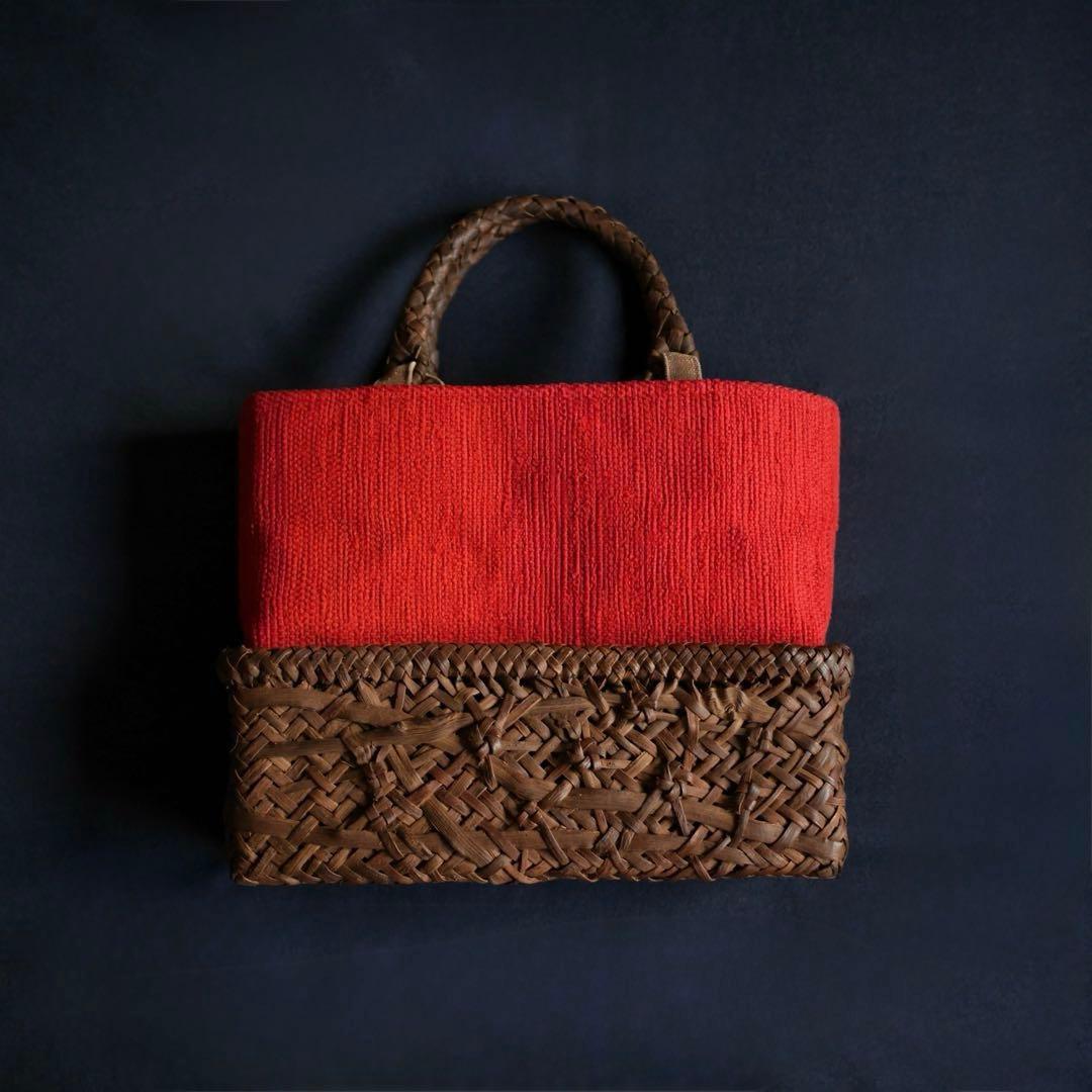 中新 山葡萄蔓 籠 裂織 カゴバッグ