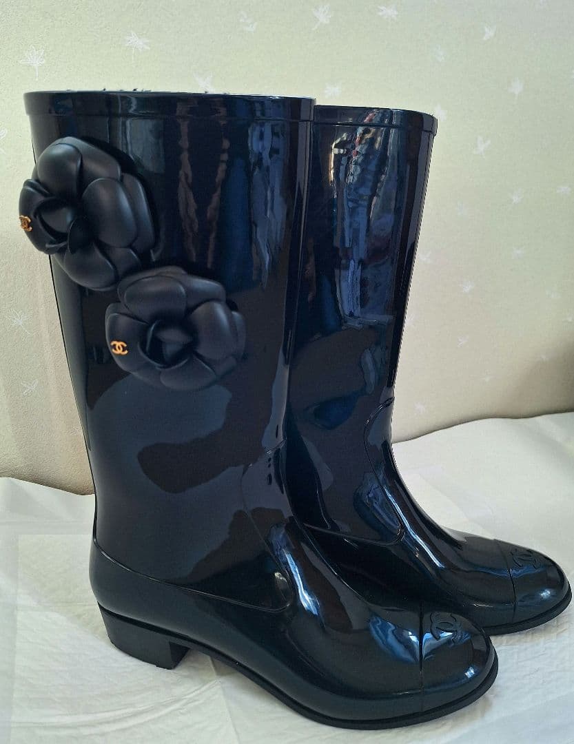 シャネル カメリア レインブーツ 39 CHANEL
