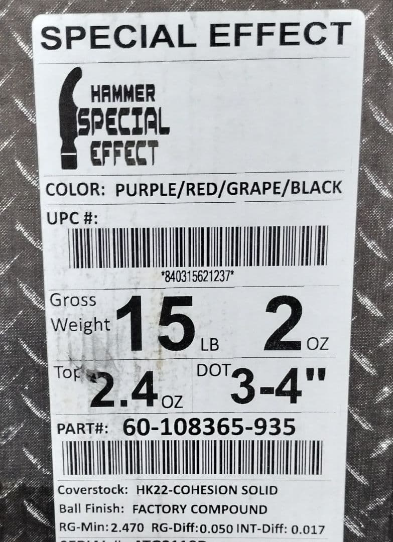 未使用　ハンマー　スペシャル エフェクト 15ポンド