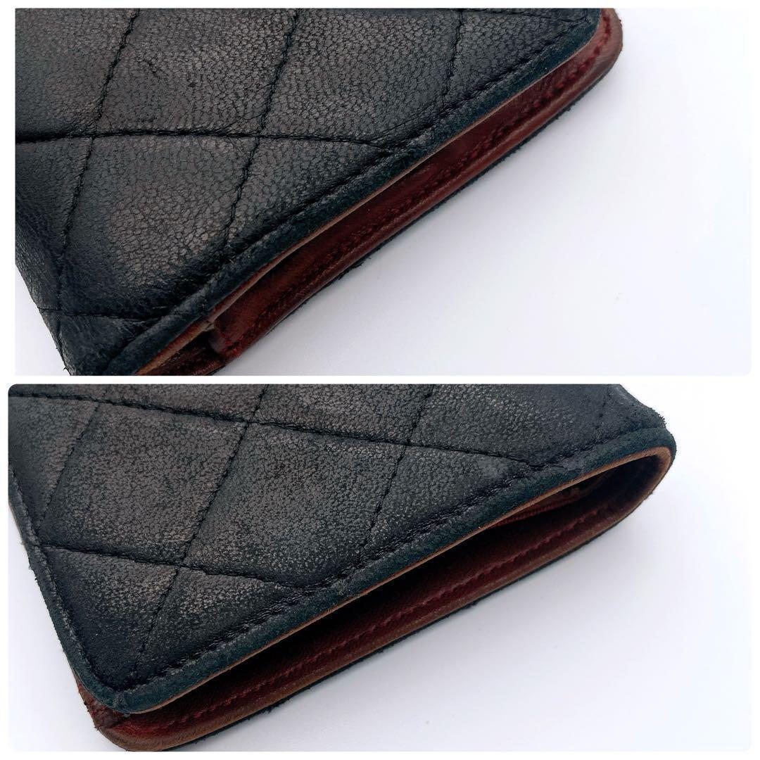 CHANEL シャネル ラムスキン マトラッセ 二つ折り 長財布 ココマーク 黒