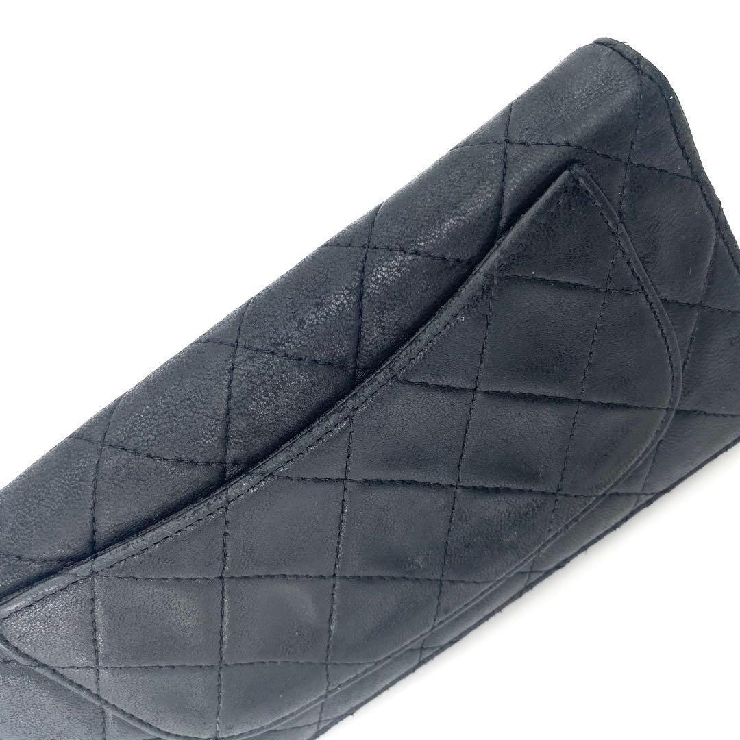 CHANEL シャネル ラムスキン マトラッセ 二つ折り 長財布 ココマーク 黒