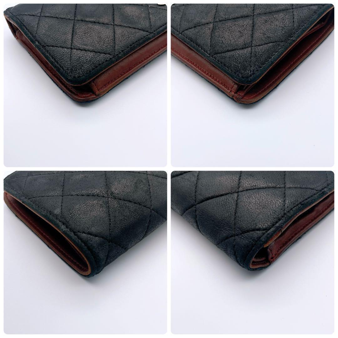 CHANEL シャネル ラムスキン マトラッセ 二つ折り 長財布 ココマーク 黒