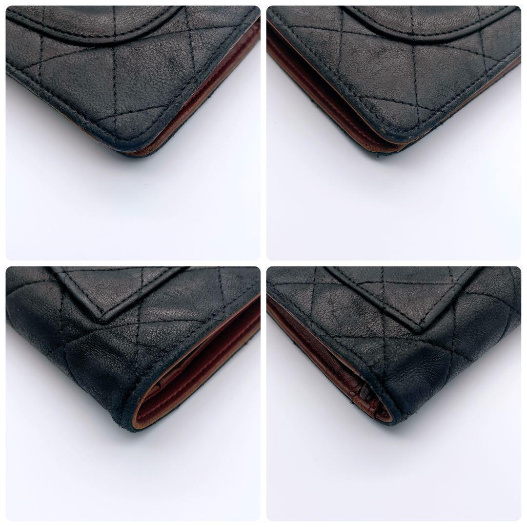 CHANEL シャネル ラムスキン マトラッセ 二つ折り 長財布 ココマーク 黒