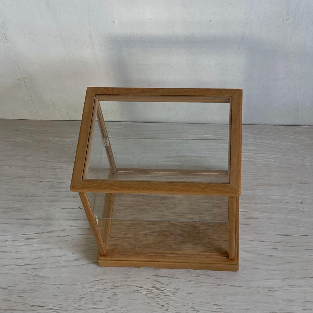 g312 古い木製ガラスケース 2段 卓上ショーケース 扉なし