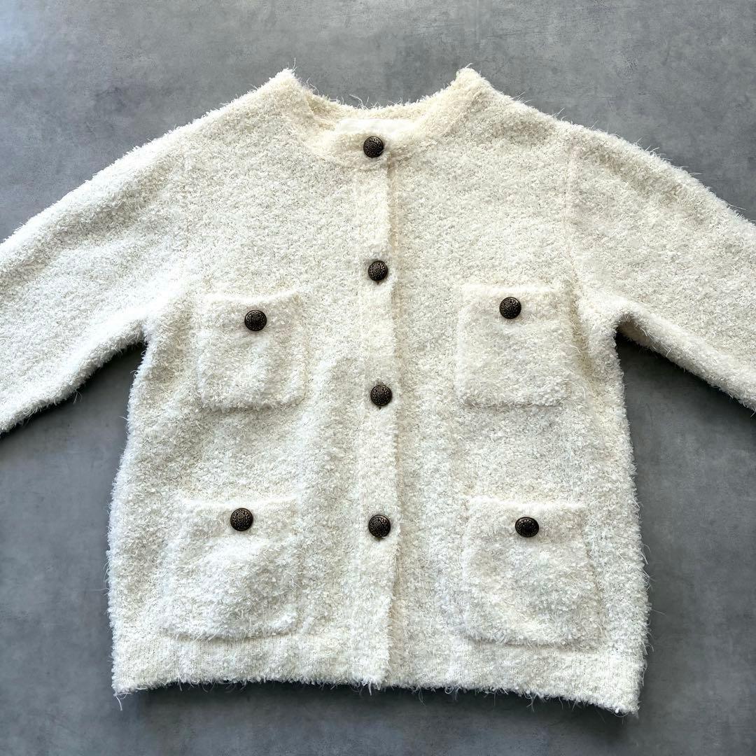 人気 ウィムガゼット ニット ツイード カーディガン ジャケット 白 ホワイト