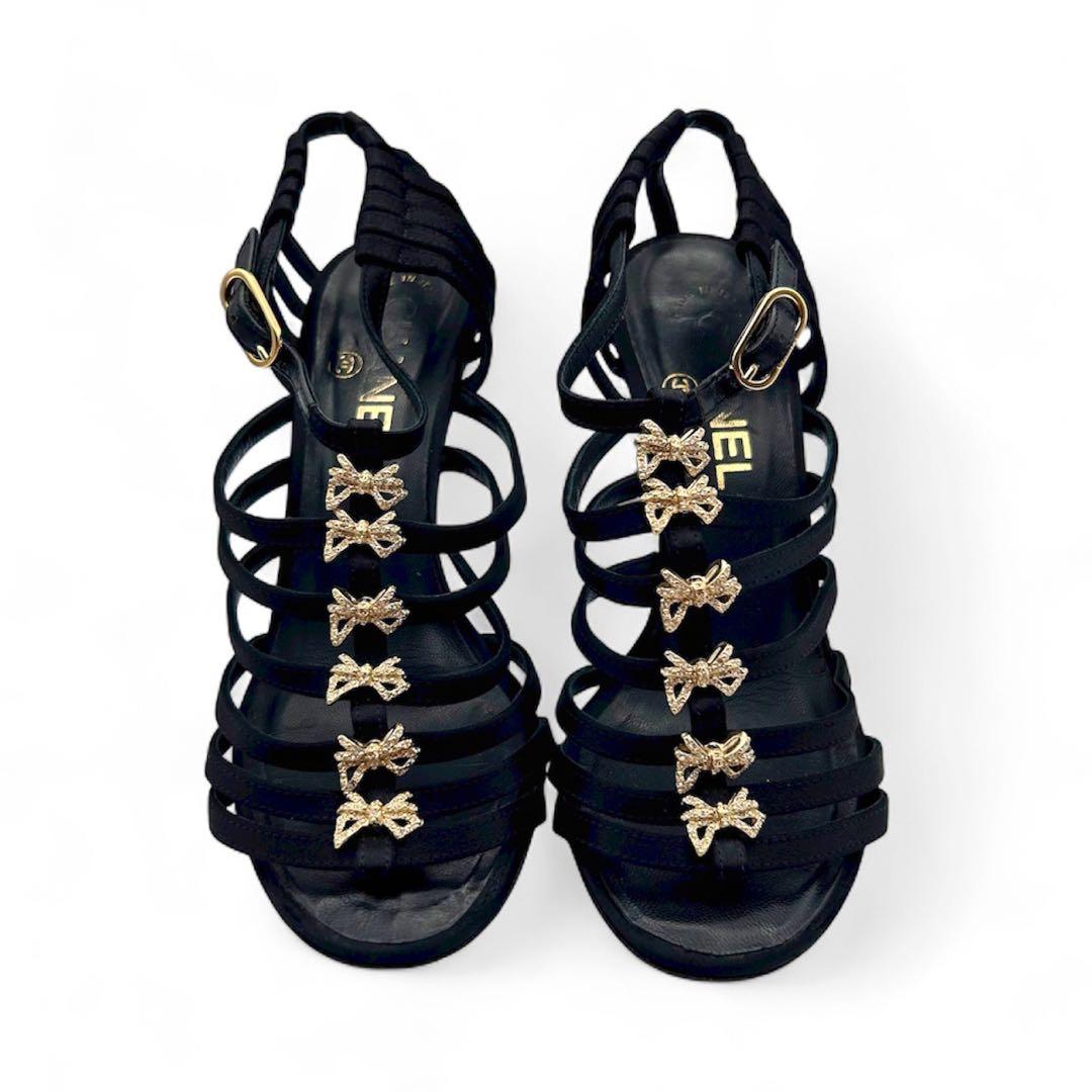 【超希少】CHANEL サンダル ココマーク リボン ストーン ゴールド 黒