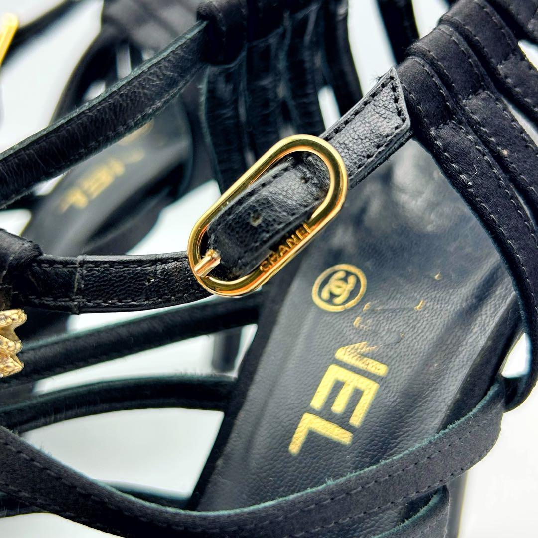 【超希少】CHANEL サンダル ココマーク リボン ストーン ゴールド 黒