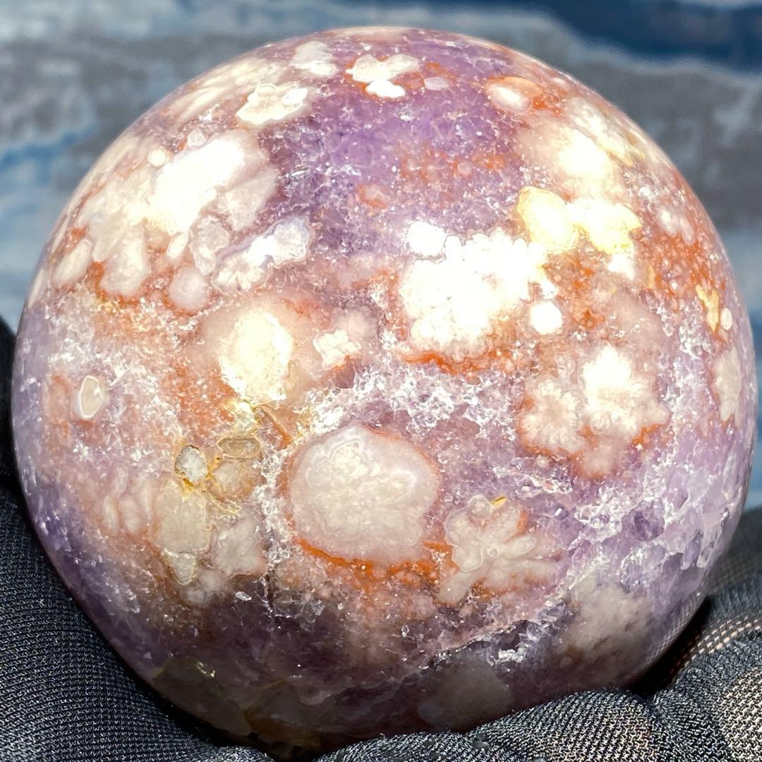 美しいパープルピンク❣️\"ピンクアメジスト&桜めのう\"の大玉73.5mmスフィア❣️