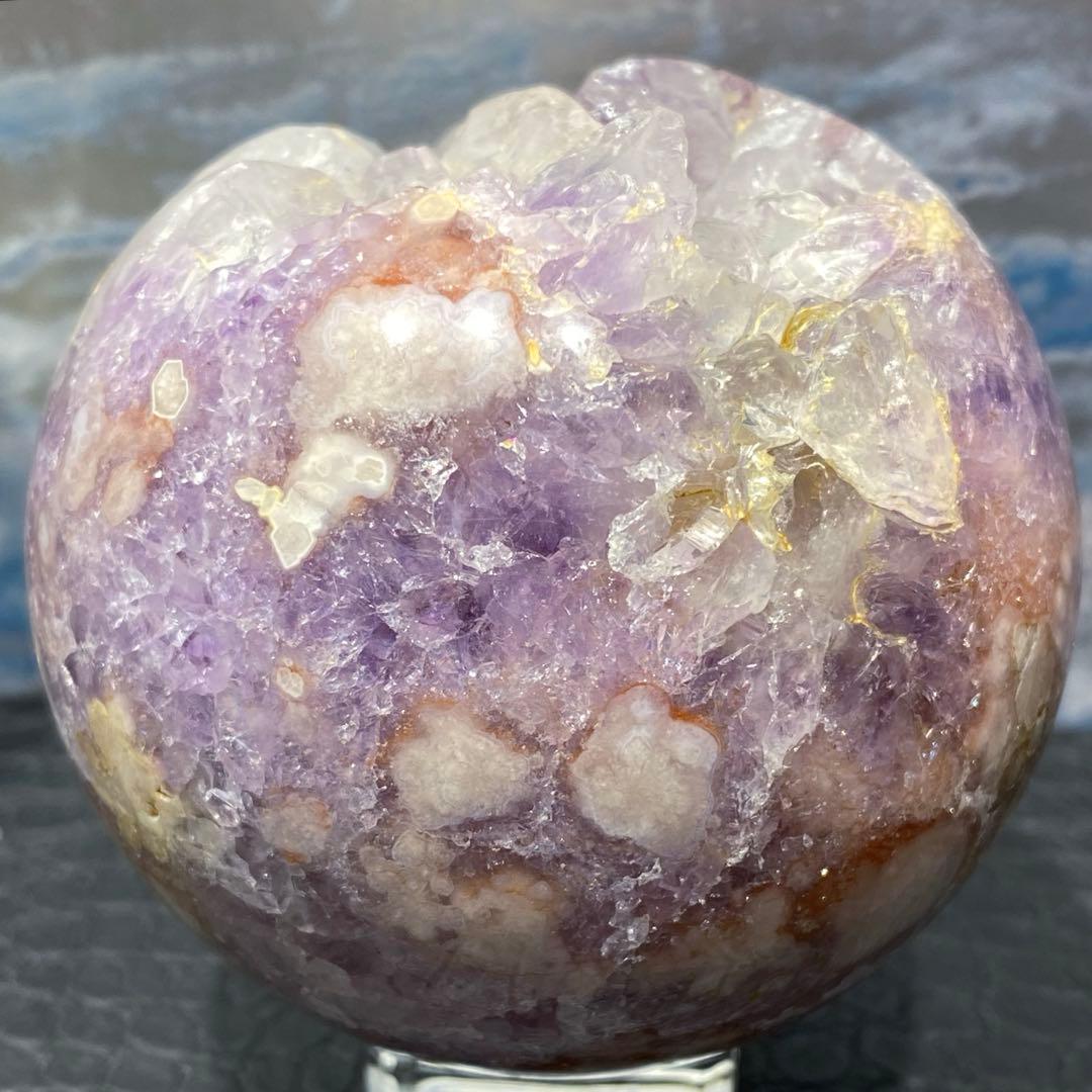 美しいパープルピンク❣️\"ピンクアメジスト&桜めのう\"の大玉73.5mmスフィア❣️