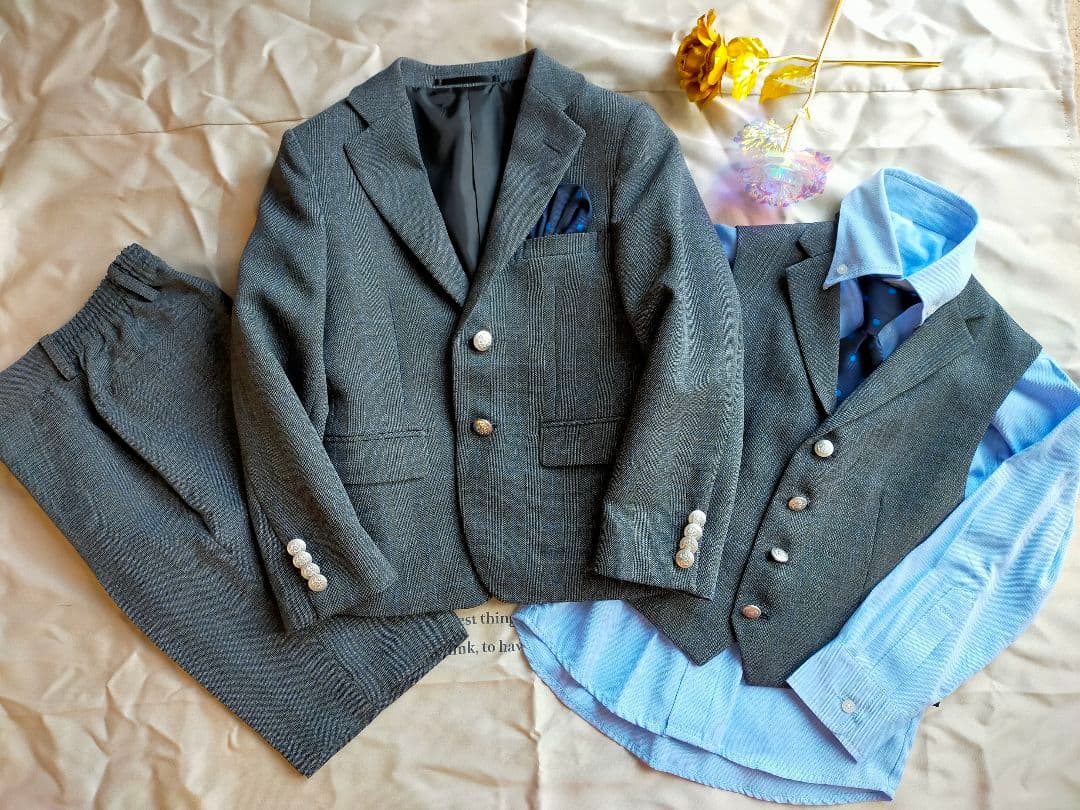 値下 【未使用レベル 美品】 入学式 グレー 5点セット 銀ボタン 120cm